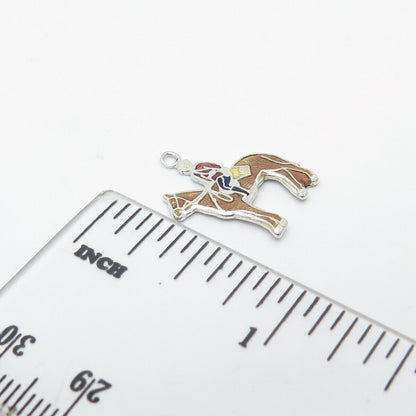 925 Sterling Silver Vintage BM Co Enamel Canadian Mountie & Horse Pendant