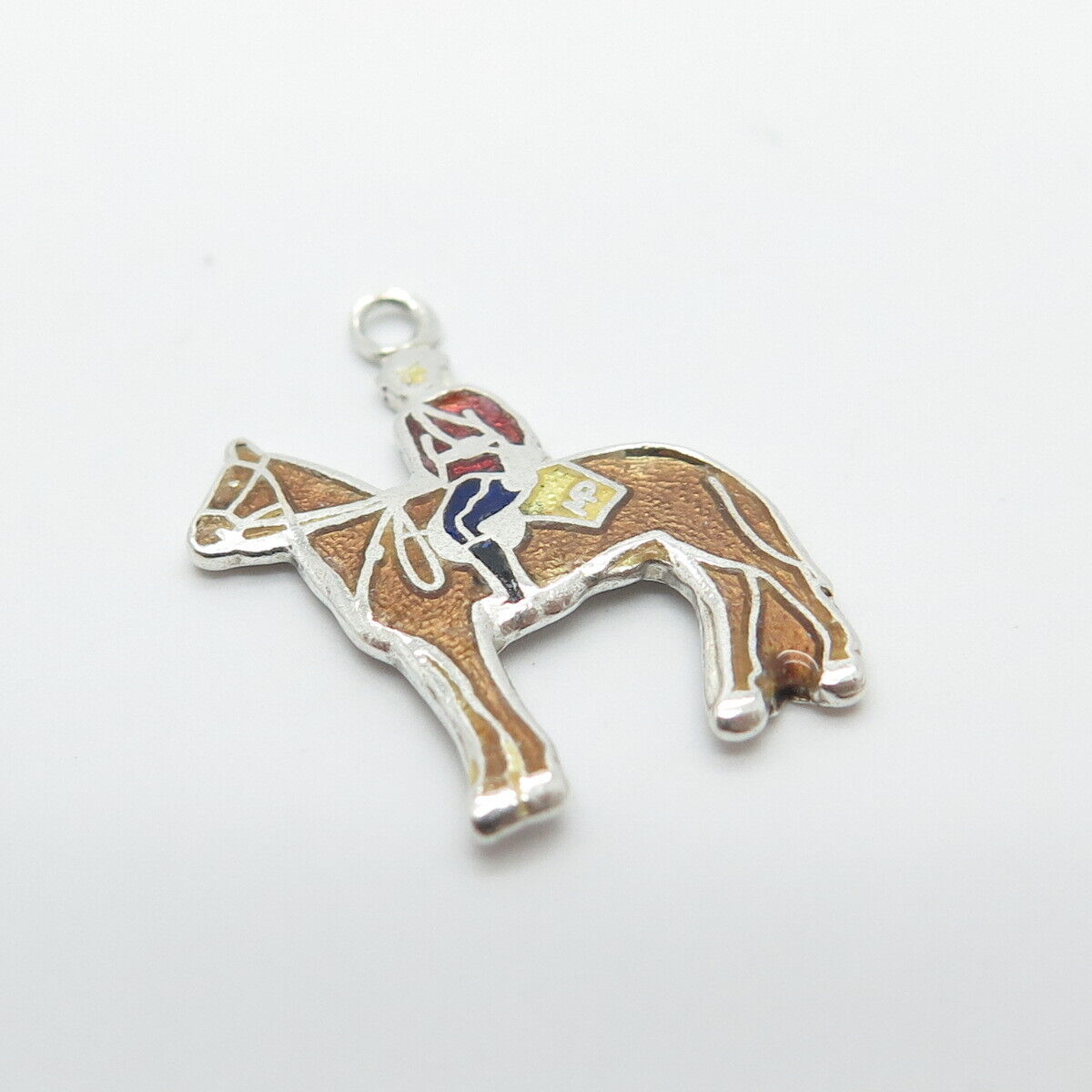 925 Sterling Silver Vintage BM Co Enamel Canadian Mountie & Horse Pendant