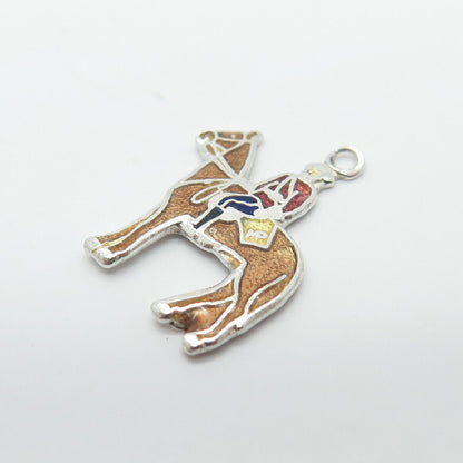 925 Sterling Silver Vintage BM Co Enamel Canadian Mountie & Horse Pendant