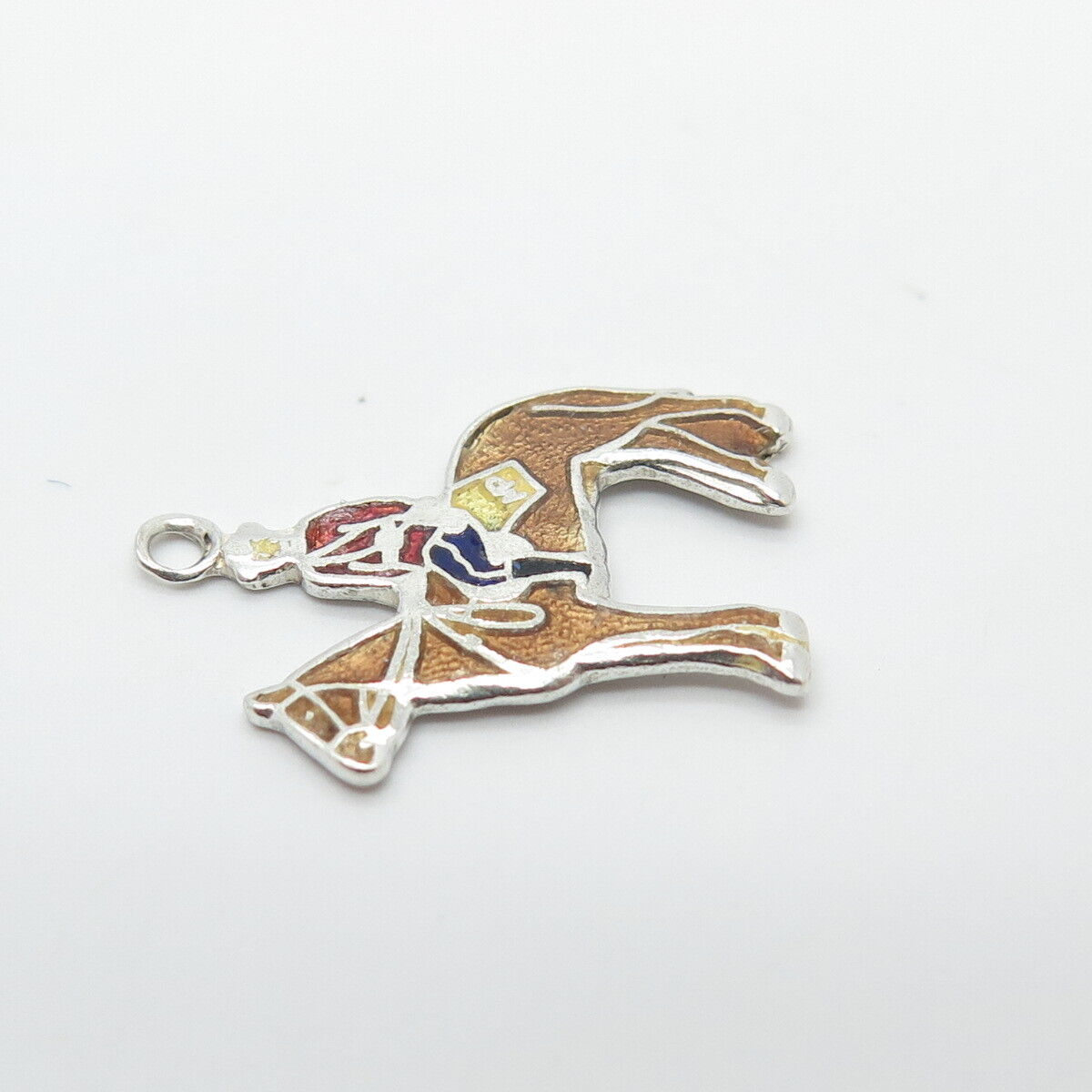 925 Sterling Silver Vintage BM Co Enamel Canadian Mountie & Horse Pendant