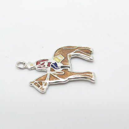 925 Sterling Silver Vintage BM Co Enamel Canadian Mountie & Horse Pendant