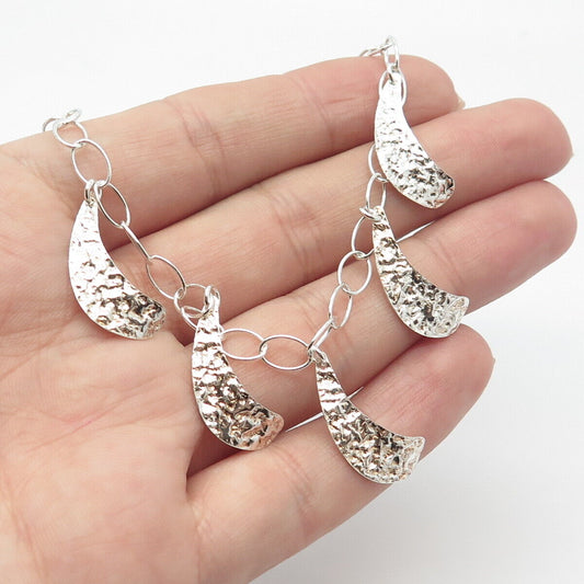 925 Sterling Silver Vintage Italy Hammered Finish Rolo Chain Necklace 16"