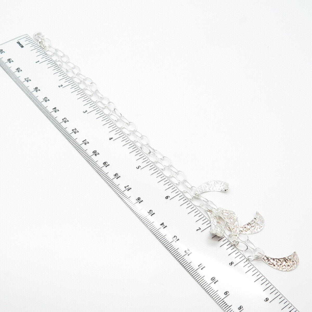 925 Sterling Silver Vintage Italy Hammered Finish Rolo Chain Necklace 16"