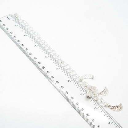 925 Sterling Silver Vintage Italy Hammered Finish Rolo Chain Necklace 16"