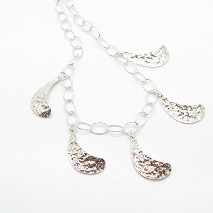 925 Sterling Silver Vintage Italy Hammered Finish Rolo Chain Necklace 16"