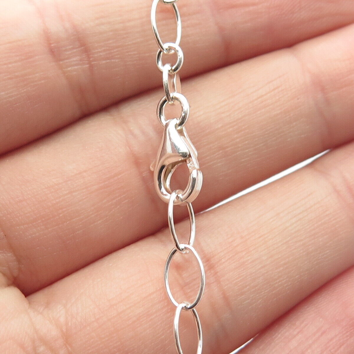 925 Sterling Silver Vintage Italy Hammered Finish Rolo Chain Necklace 16"