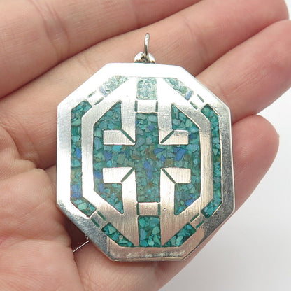 925 Sterling Silver / Metal Vintage Turquoise Gem Inlay Black Onyx Gem Pendant