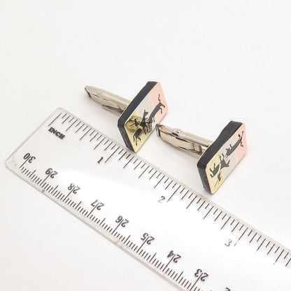 925 Sterling Silver 3-Tone Vintage Black Onyx Gem Picador Bullfighter Cufflinks