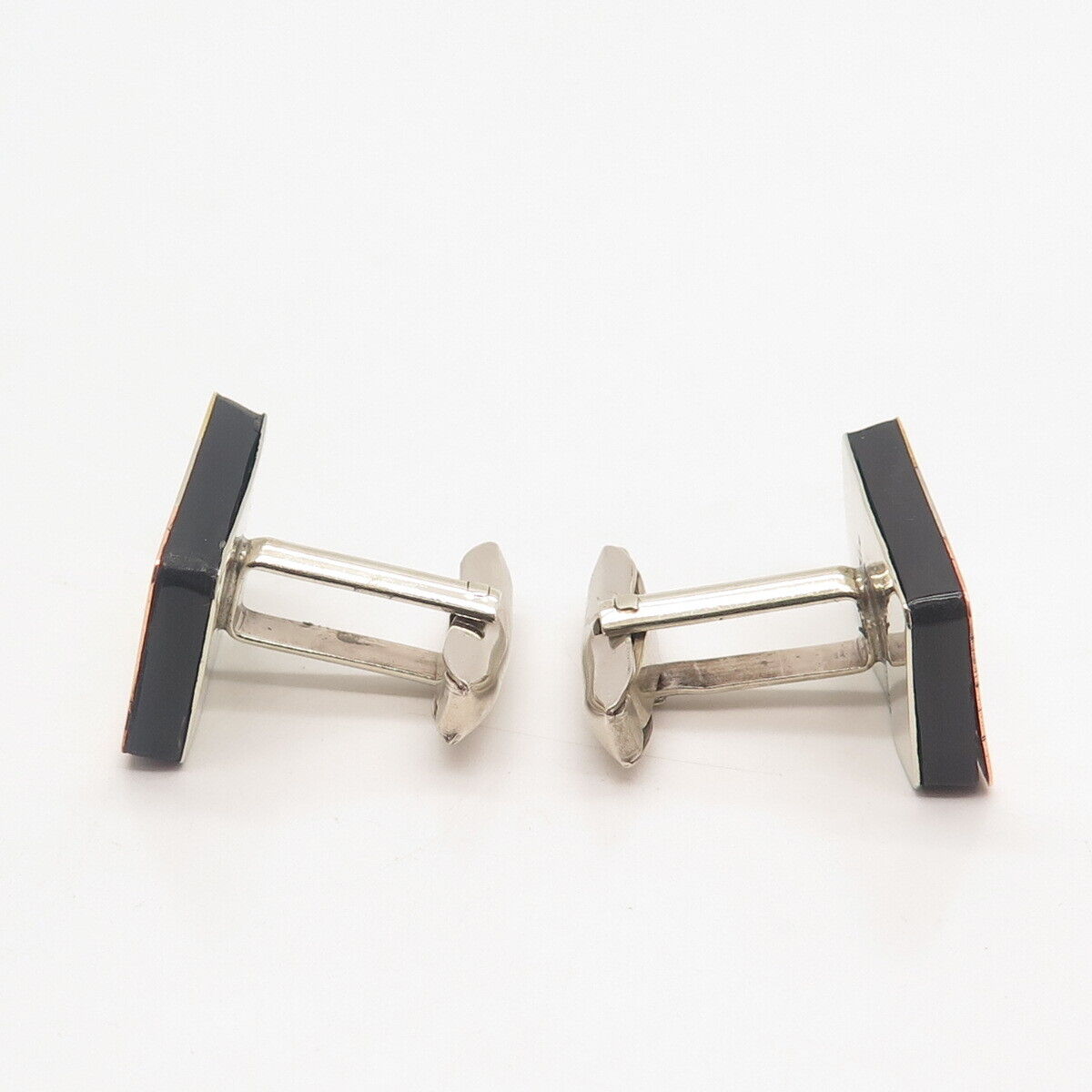 925 Sterling Silver 3-Tone Vintage Black Onyx Gem Picador Bullfighter Cufflinks