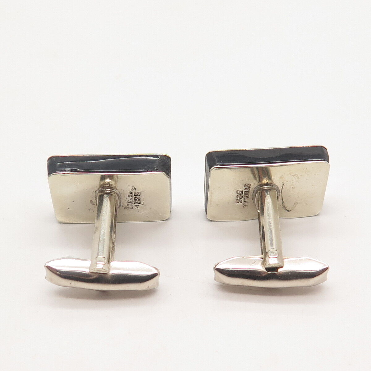 925 Sterling Silver 3-Tone Vintage Black Onyx Gem Picador Bullfighter Cufflinks