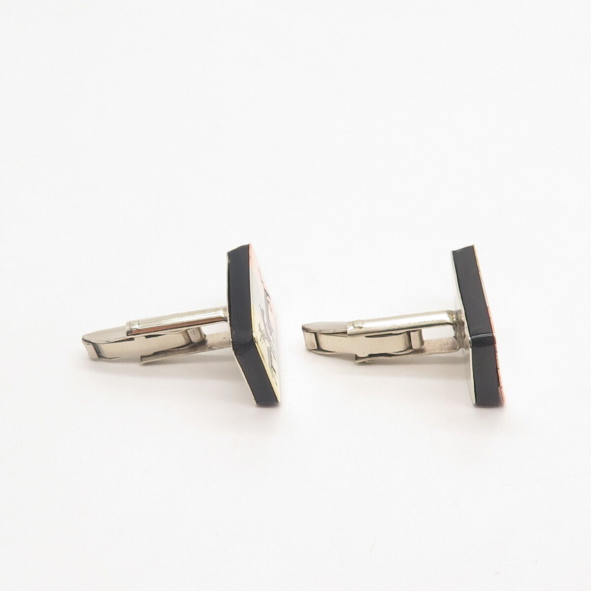 925 Sterling Silver 3-Tone Vintage Black Onyx Gem Picador Bullfighter Cufflinks