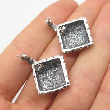 925 Sterling Silver Vintage Pebble Rhombus Dangling Earrings