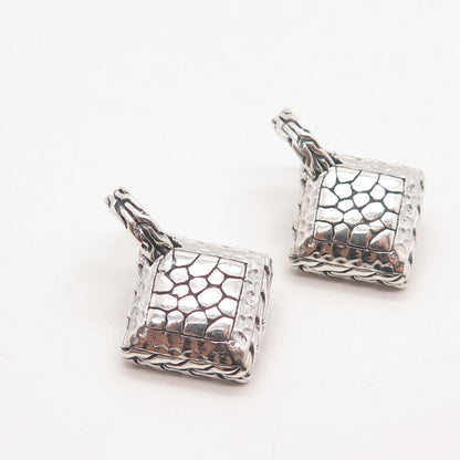 925 Sterling Silver Vintage Pebble Rhombus Dangling Earrings