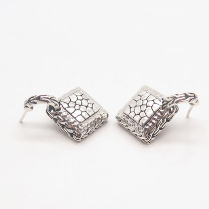 925 Sterling Silver Vintage Pebble Rhombus Dangling Earrings