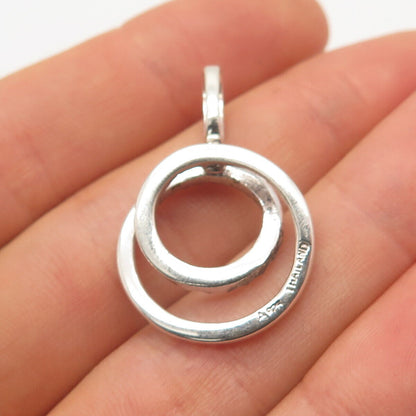 925 Sterling Silver Real Marcasite Gem Double Circle Pendant