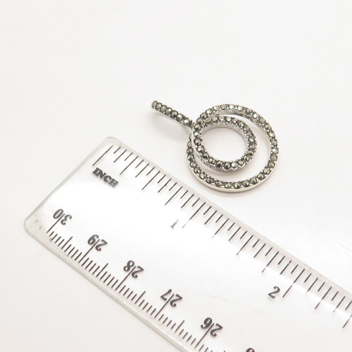 925 Sterling Silver Real Marcasite Gem Double Circle Pendant