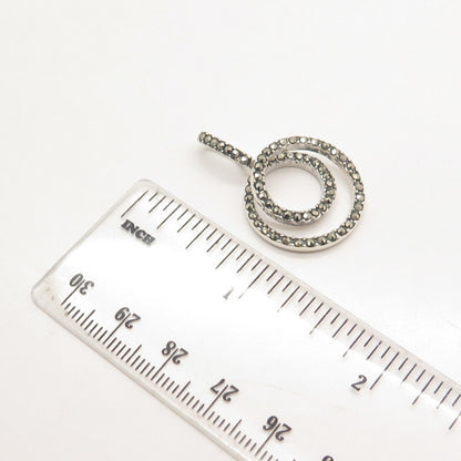 925 Sterling Silver Real Marcasite Gem Double Circle Pendant