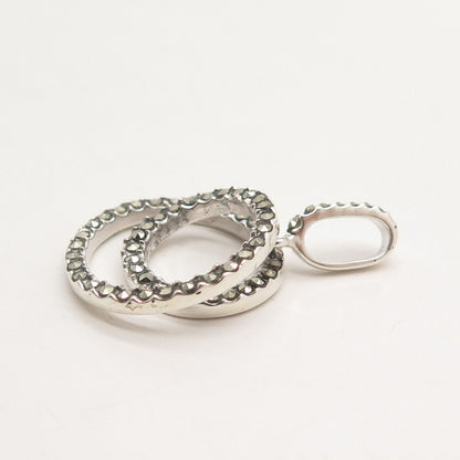 925 Sterling Silver Real Marcasite Gem Double Circle Pendant