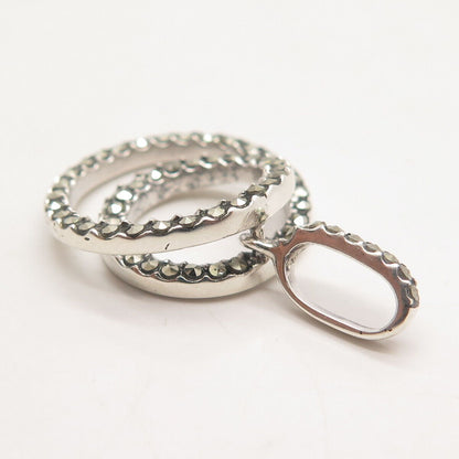 925 Sterling Silver Real Marcasite Gem Double Circle Pendant