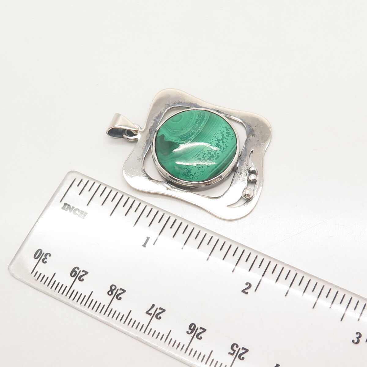 950 Silver Vintage Real Malachite Gemstone Pendant