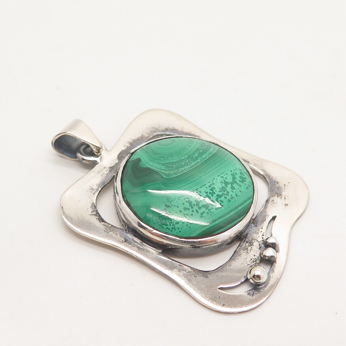 950 Silver Vintage Real Malachite Gemstone Pendant