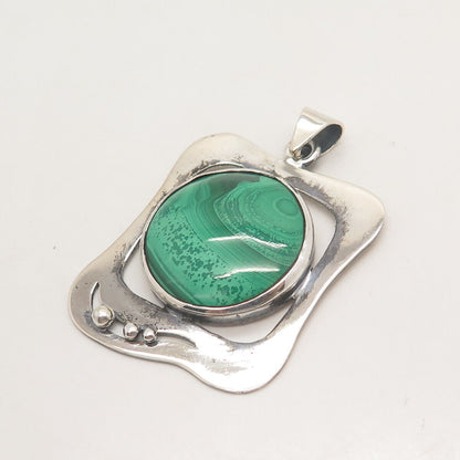 950 Silver Vintage Real Malachite Gemstone Pendant