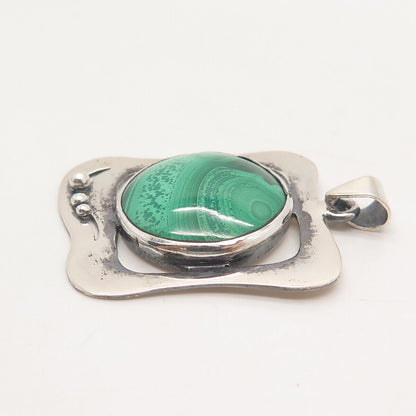 950 Silver Vintage Real Malachite Gemstone Pendant