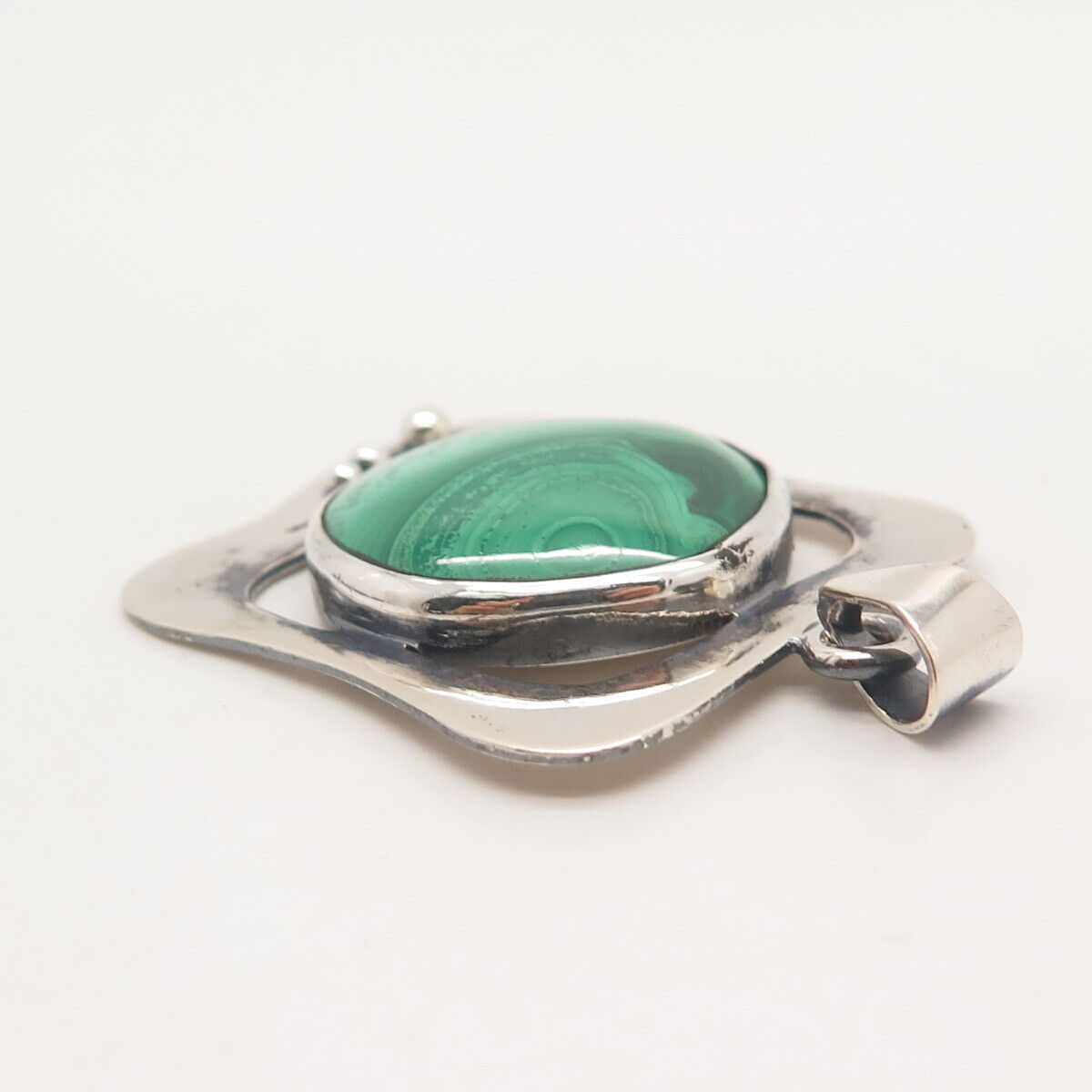 950 Silver Vintage Real Malachite Gemstone Pendant