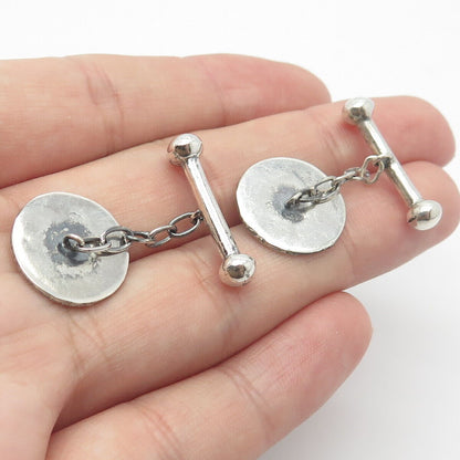 925 Sterling Silver Antique Chinese Character Round Chain Cufflinks