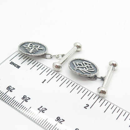 925 Sterling Silver Antique Chinese Character Round Chain Cufflinks