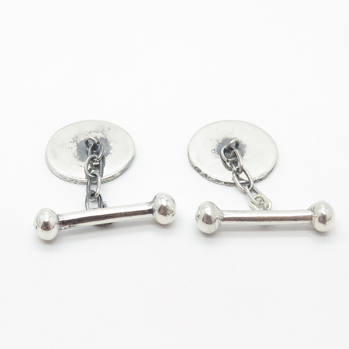 925 Sterling Silver Antique Chinese Character Round Chain Cufflinks