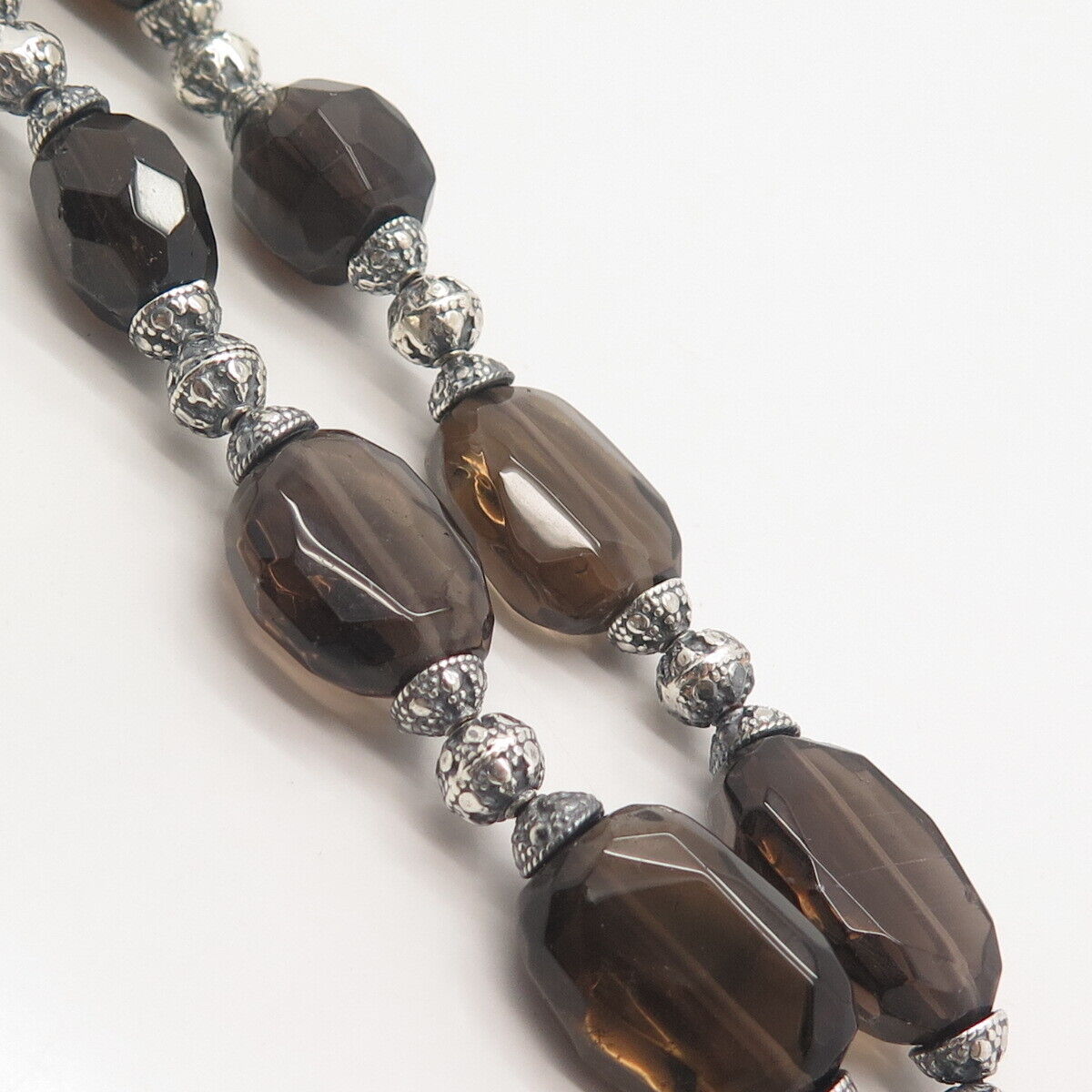 925 Sterling Silver Vintage Real Smoky Quartz Cross Bead Chain Necklace 18"