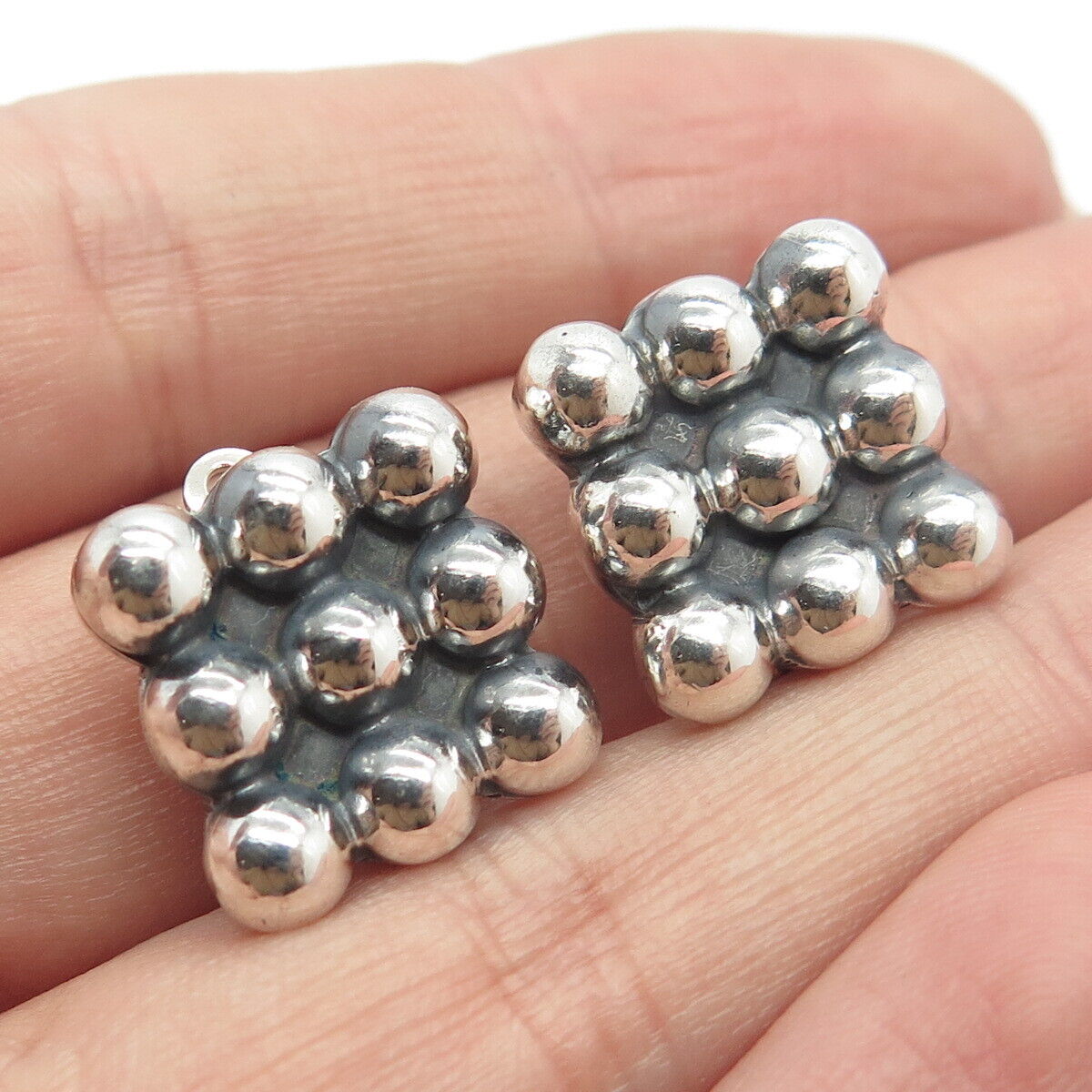 925 Sterling Silver Vintage Ball / Bead Clip-On Earrings