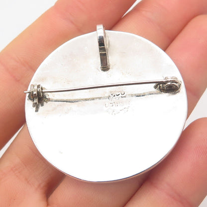 925 Sterling Silver Vintage Mexico Turquoise Gem Inlay Tribal Brooch / Pendant