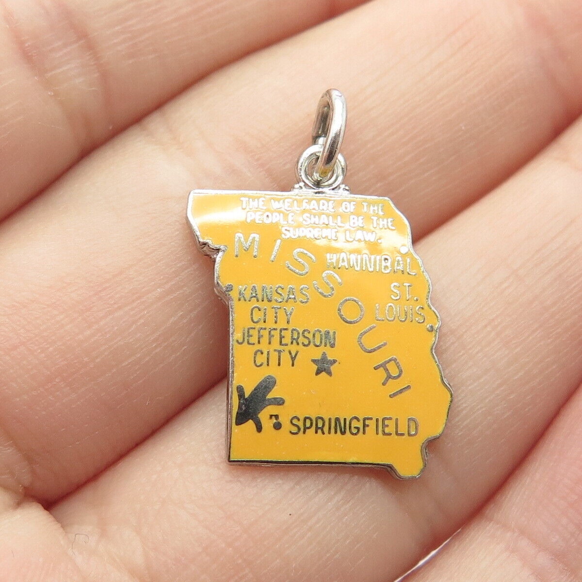 925 Sterling Silver Vintage Wells Enamel "Missouri" State Map Charm Pendant