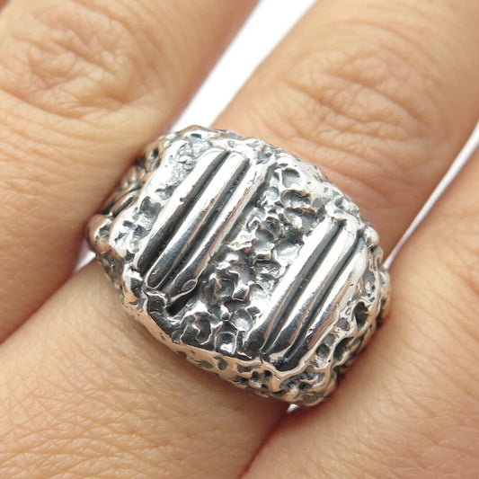 925 Sterling Silver Vintage Wicker Nugget Ring Size 8