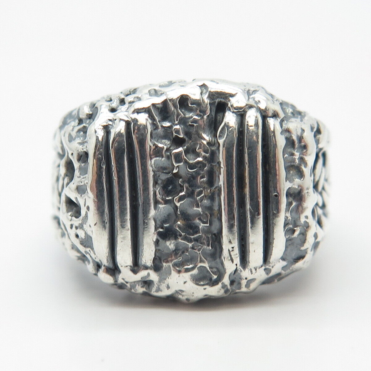 925 Sterling Silver Vintage Wicker Nugget Ring Size 8