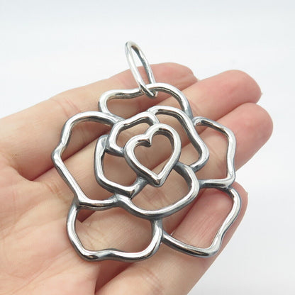 925 Sterling Silver Vintage Floral Heart Pendant