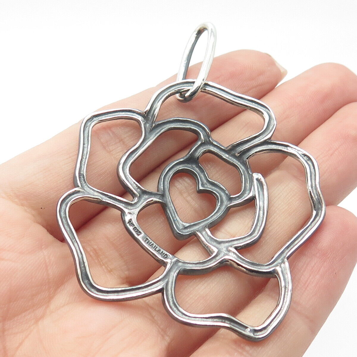 925 Sterling Silver Vintage Floral Heart Pendant