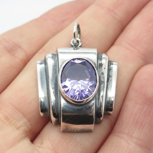 925 Sterling Silver Vintage Real Amethyst Gemstone Pendant