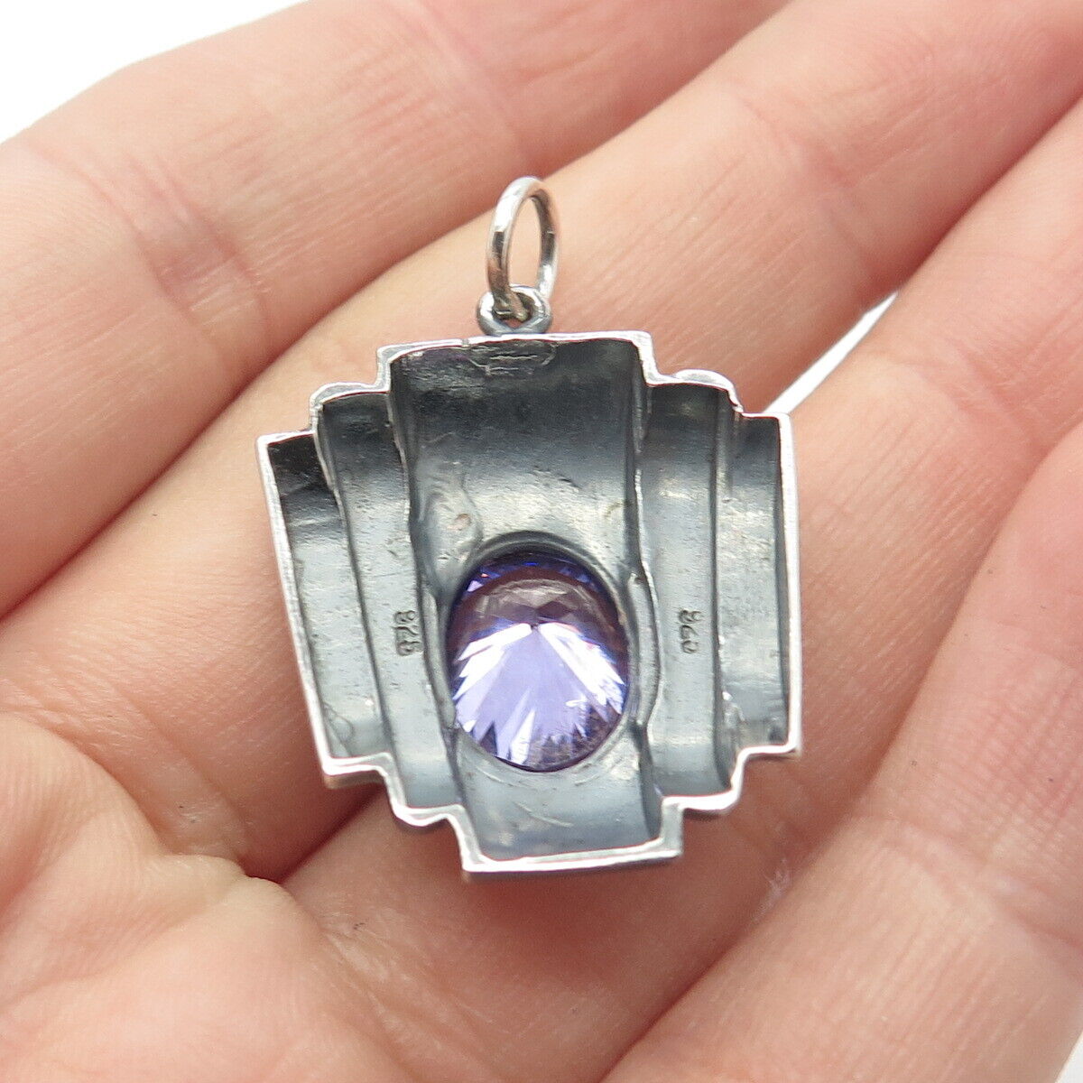 925 Sterling Silver Vintage Real Amethyst Gemstone Pendant