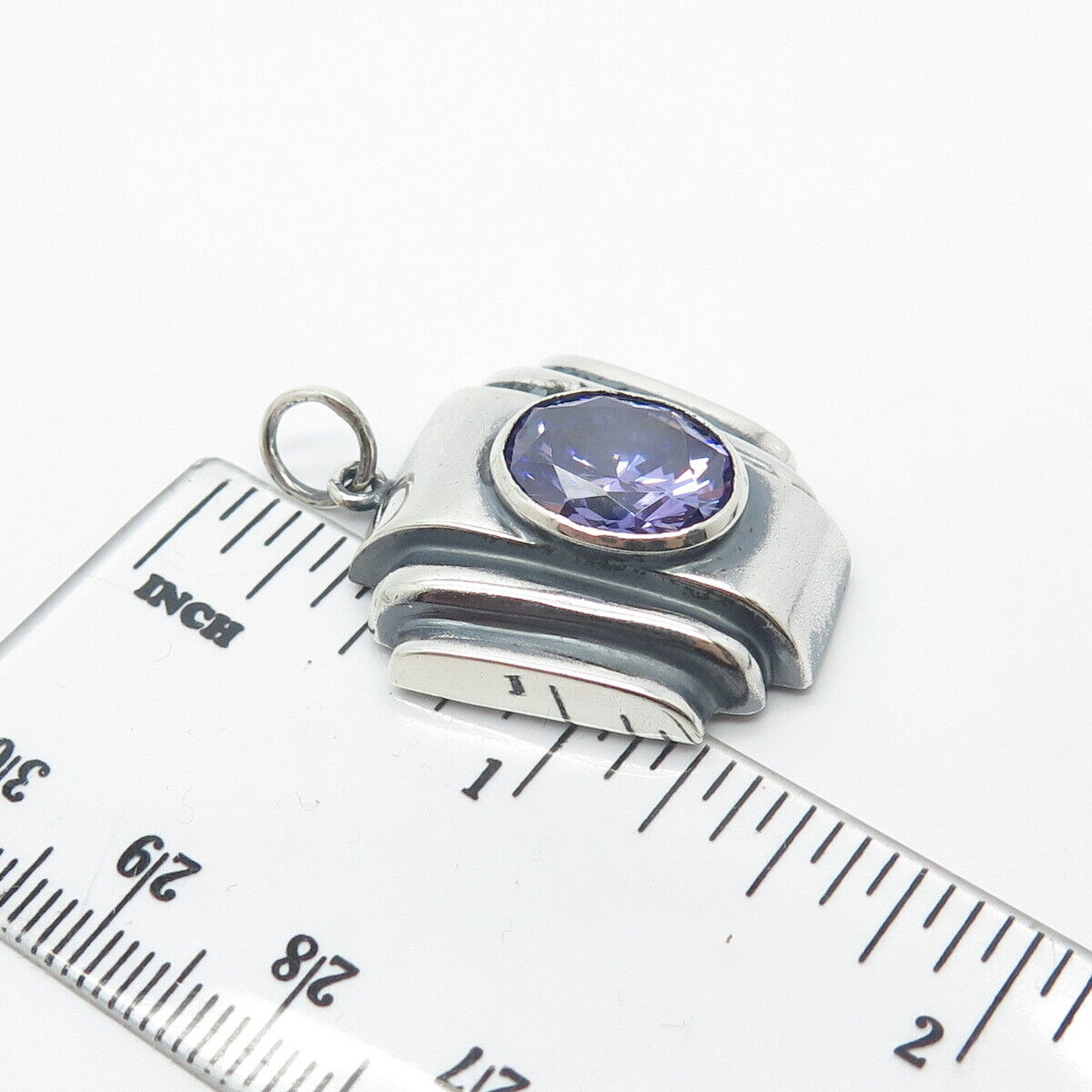 925 Sterling Silver Vintage Real Amethyst Gemstone Pendant