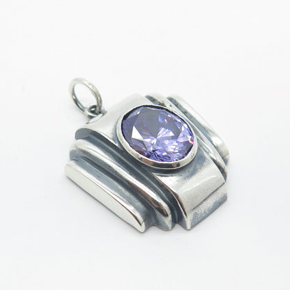 925 Sterling Silver Vintage Real Amethyst Gemstone Pendant