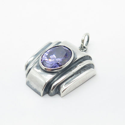 925 Sterling Silver Vintage Real Amethyst Gemstone Pendant