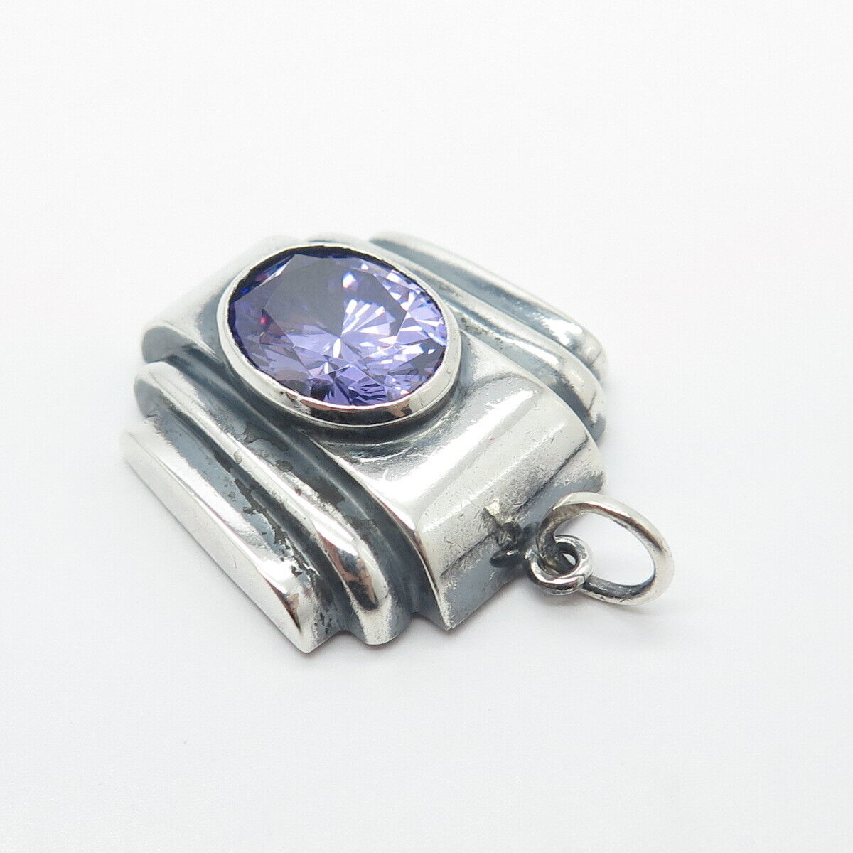 925 Sterling Silver Vintage Real Amethyst Gemstone Pendant