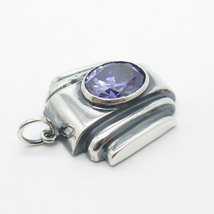 925 Sterling Silver Vintage Real Amethyst Gemstone Pendant