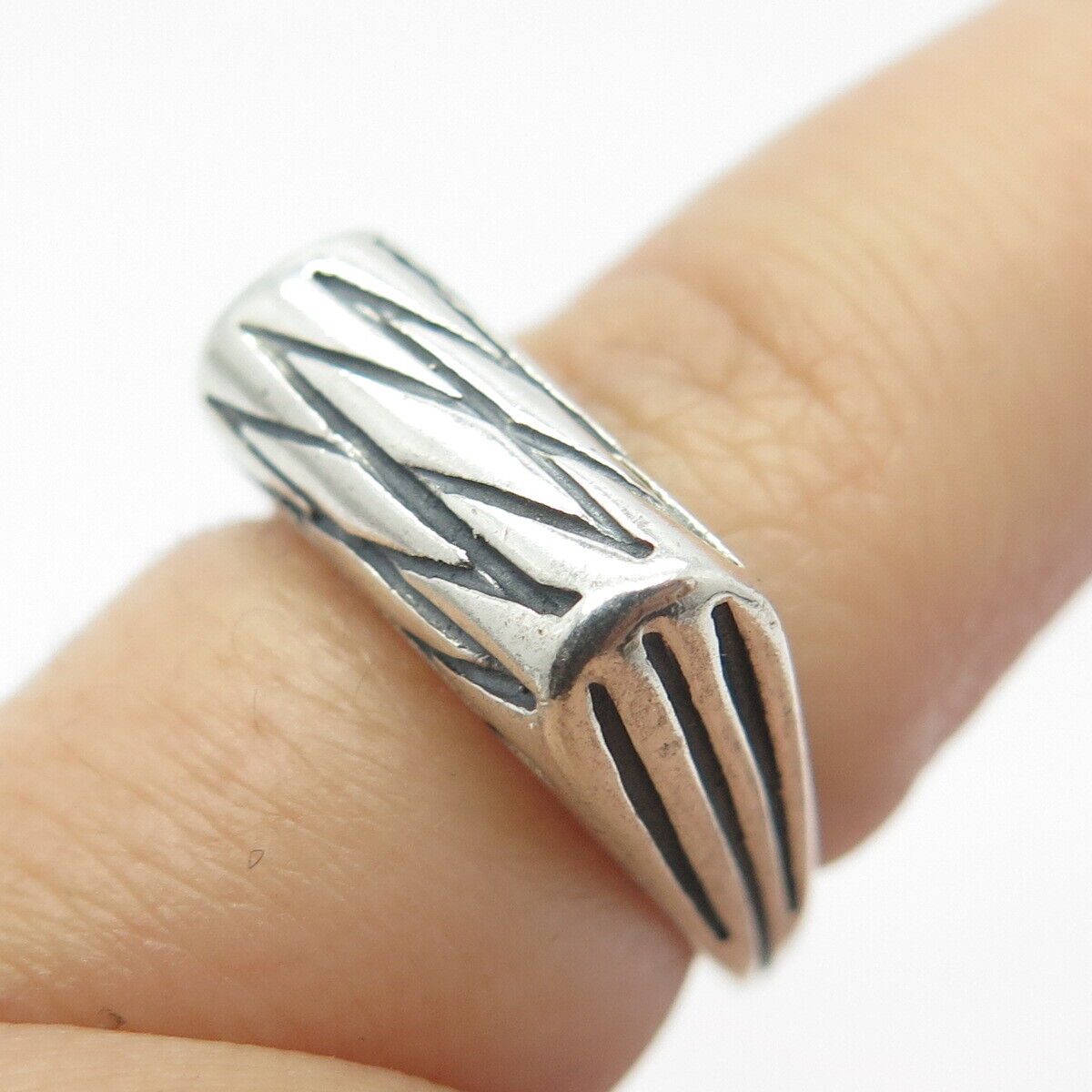 925 Sterling Silver Vintage Striped Toe Ring Size 3.25