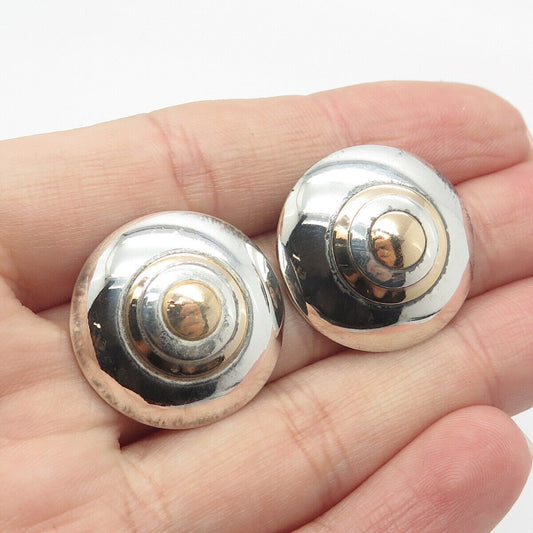 925 Sterling Silver 2-Tone Vintage Hemisphere Earrings