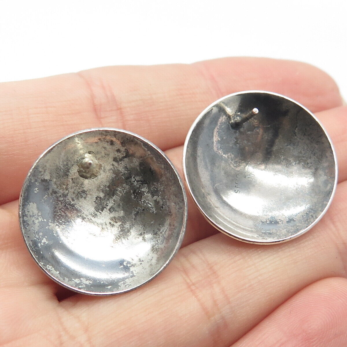 925 Sterling Silver 2-Tone Vintage Hemisphere Earrings