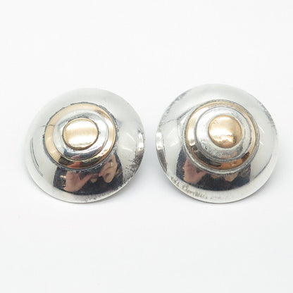 925 Sterling Silver 2-Tone Vintage Hemisphere Earrings